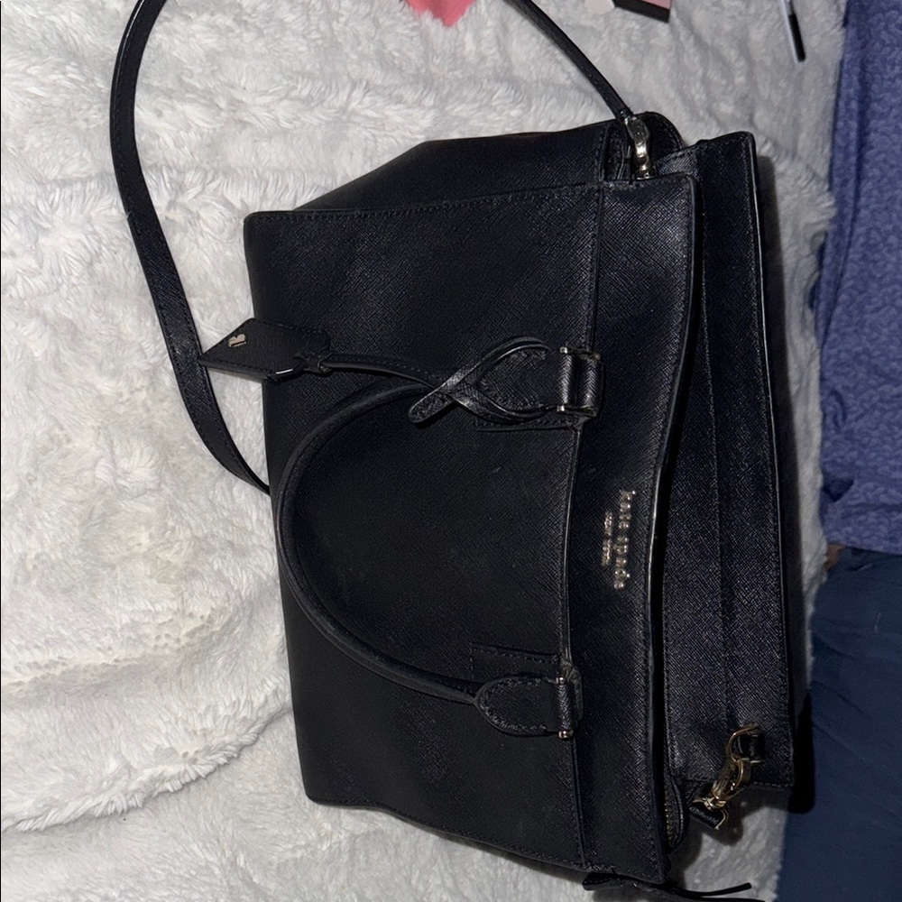 Kate Spade Black Leather Tote with Gold Accents